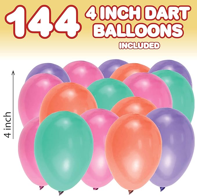 Gamie Duck Pond Matching Game & Dart Balloon Game for Kids, Includes 20 Plastic Ducks with Numbers and 3" x 6" Inflatable Pool & Includes 144 Dart Balloons and 11 Plastic Darts with Copper Tips