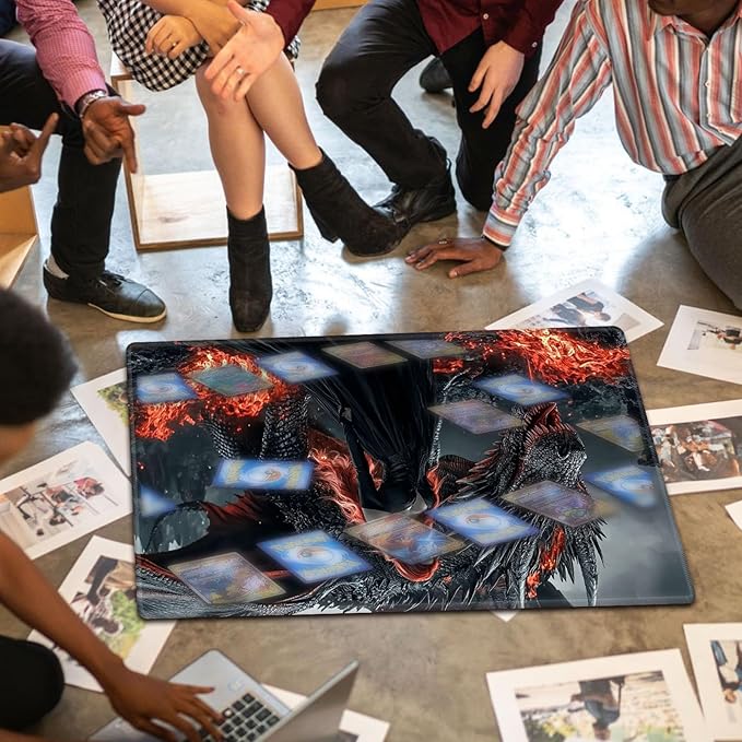 for MTG Playmat for Trading Card Games, Non-Slip Rubber Smooth Surface with Stitched Edges, Durable Desk Pad for Card Games, Custom Anime Playmat, Red Haired Woman Dragon