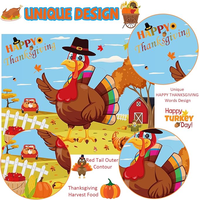 Thanksgiving Games for Kids Pin The Tail On The Turkey with 20pcs Turkey Tails Stickers Turkey Games for Kids Thanksgiving Party Activities Favors Fall Festival Games Friendsgiving Party Games