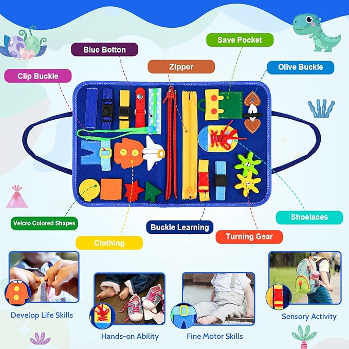 Busy Board Book,8 in 1Toddler Montessori Toys for 18 Months Toddler-Girls Birthday Gifts,Easter Sensory Toys for Toddlers,Alphabet Number Animal Educational Activities Toy for Motor Skills