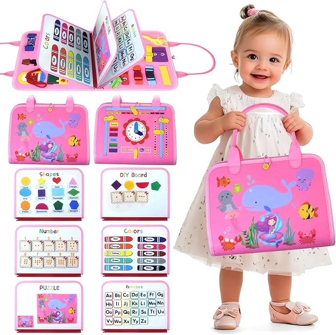 Busy Board for Toddlers 2-4, Busy Book for Toddlers 1-3 3-5 Montessori Busy Board Toys Learning Preschool Educational Sensory Board for 1 Year Old Quiet Book Car Airplane Activities for Toddlers 1-3