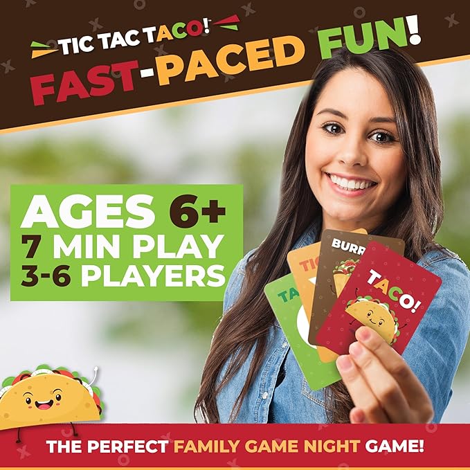 Tic Tac Taco - Family Card Game for Kids & Adults - Funny Card Games, Indoor Games for Groups, Fun Family Bonding - Easy to Play for Young Kids Ages 6+, 3-6 Players, 30min Playtime by Donut & Lola