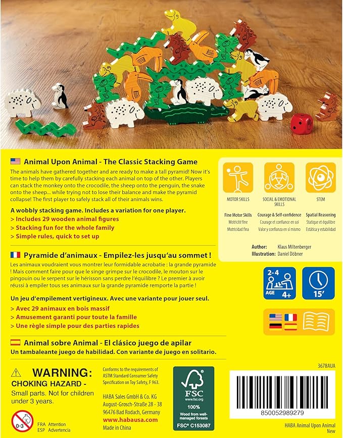 HABA Animal Upon Animal - Classic Wooden Stacking Game: Ultimate Family Board Games for Kids and Adults, Party Games and Fun Dexterity Kids Games 4-8, Made in China