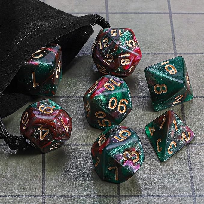CiaraQ DND Polyhedral Dice Set with a Black Dice Bag for D&D RPG MTG Role Playing Table Games