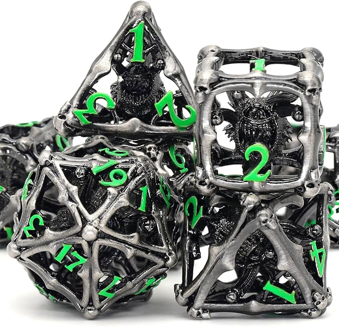 Beholder Dice Set DND, Dragon Eye Dice, ZHOORQI 7PC/Set Polyhedral Dices for Dungeons and Dragons, RPG, Eye Monster D&D Gifts（Eye -Green Number）