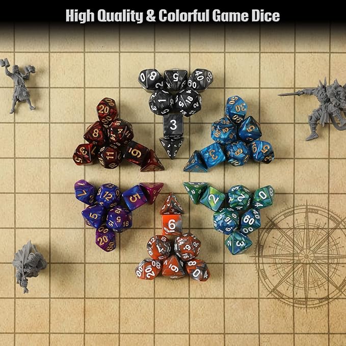 D&D Dice Set with Characters Pattern Dice Pouches, 42 Pcs polyhedral dice Set, PU Leather and Velvet dice Tray for Dungeons and Dragons D&D RPG MTG Table Games