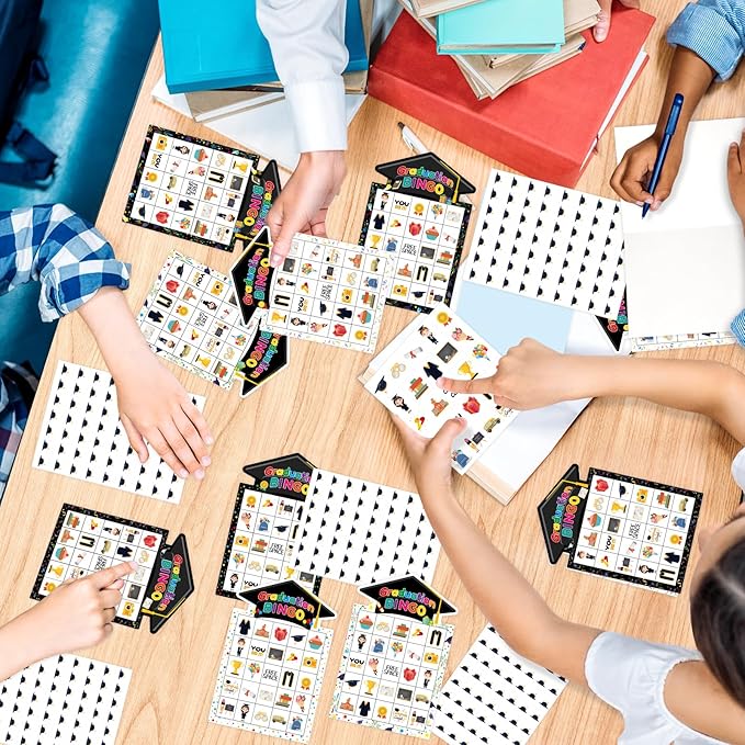Graduation Bingo Games Cards Congrats Grad Game for 24 Players Class of 2025 Family Bingo for Boys Girls Kids Adults Classroom Activities Kindergarten Preschool High School College Party Supplies