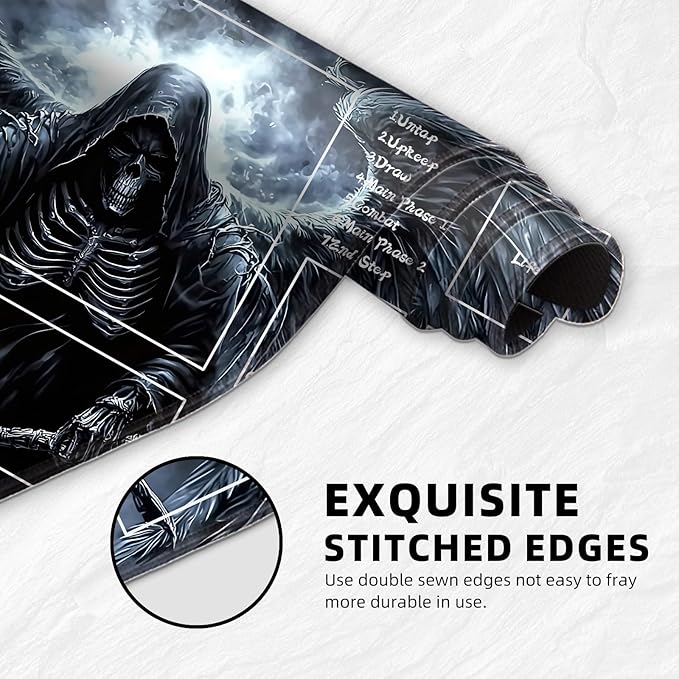 for MTG Playmat with Zones Storage Bag,for TCG Playmat and Playing Card Mat for Magic Board Games, Scary Skeleton Non Slip Stitched Edges Game Mat, Rollable Foldable Card Playmats