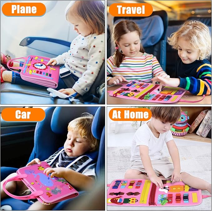 Busy Board for Toddlers 2-4, Busy Book for Toddlers 1-3 3-5 Montessori Busy Board Toys Learning Preschool Educational Sensory Board for 1 Year Old Quiet Book Car Airplane Activities for Toddlers 1-3