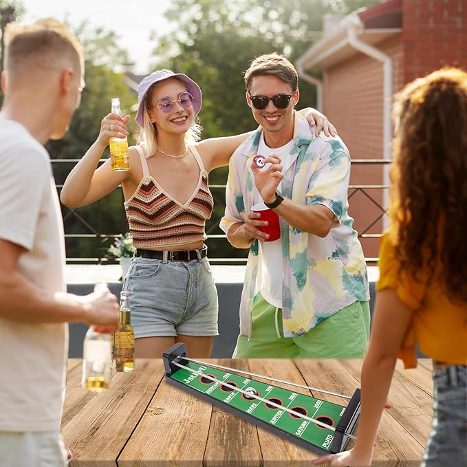 Shoot The Moon Game, Large 17.5 inches,Classic Desktop Games, Solid Wood Board with Metal Ball and Rods, Billiard Style,Retro Balancing Game for Family and Bar (Green)