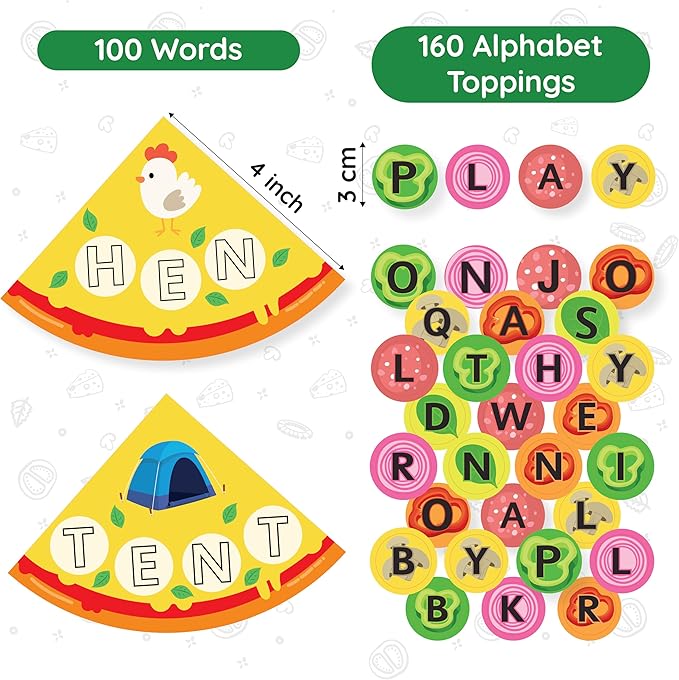 Word Pizza: Spelling Games for Ages 4-6 | Classroom Games | 160 Alphabet Toppings and 100 Words | Fun Preschool & Kindergarten Learning Activity | Homeschool Essentials