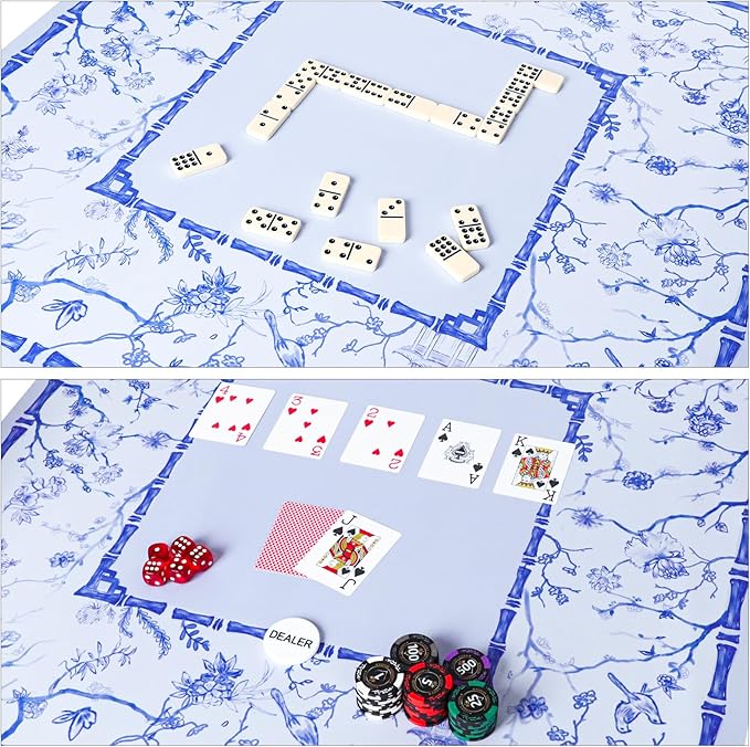 Large Blue Mahjong Mat (31.5” x 31.5”) with Black Carrying Bag, Anti-Slip, Noise-Reducing Table Cover for Mahjong, Poker, Board Games, Dominoes, and Card Games