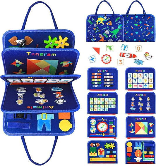 Busy Board Book,8 in 1Toddler Montessori Toys for 18 Months Toddler-Girls Birthday Gifts,Easter Sensory Toys for Toddlers,Alphabet Number Animal Educational Activities Toy for Motor Skills