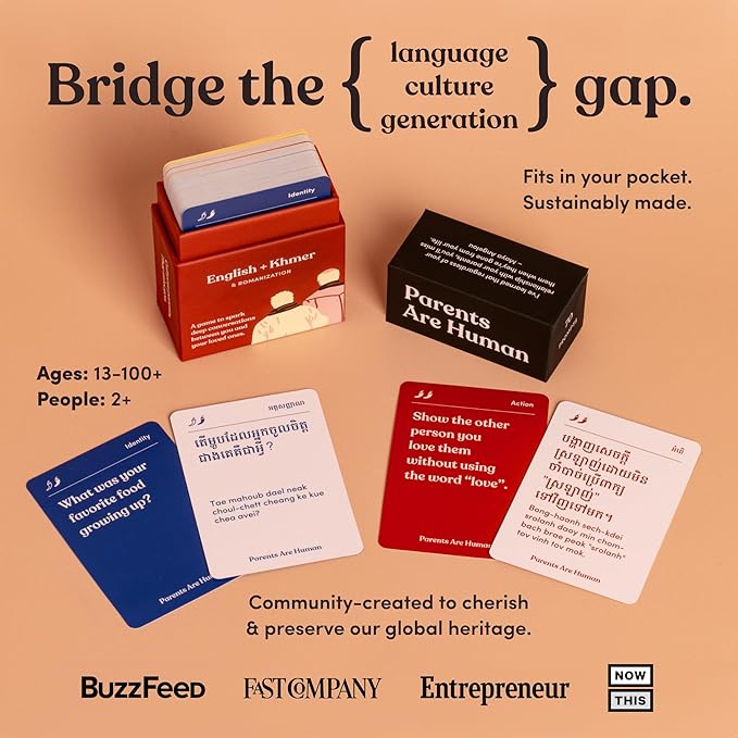 Parents Are Human Bilingual Conversation Cards, English + Khmer