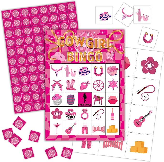 Cowgirl Bingo Games, 24 Players Bingo Cards, Cowgirl Party Activities for Family Friends, Birthday Gifts for Women Ladies, Bingo Supplies Cowgirl Bachelorette Party Supplies -06