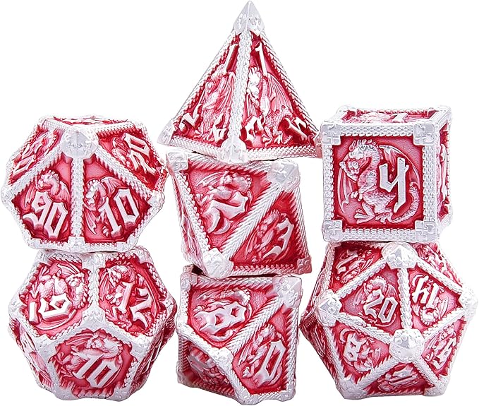 AUSTOR 7-Die Metal DND Dice Set Dungeons and Dragons Polyhedral Roll Playing Dice with Box D20 D12 D10 D% D8 D6 D4 for Pathfinder MTG RPG Board Games