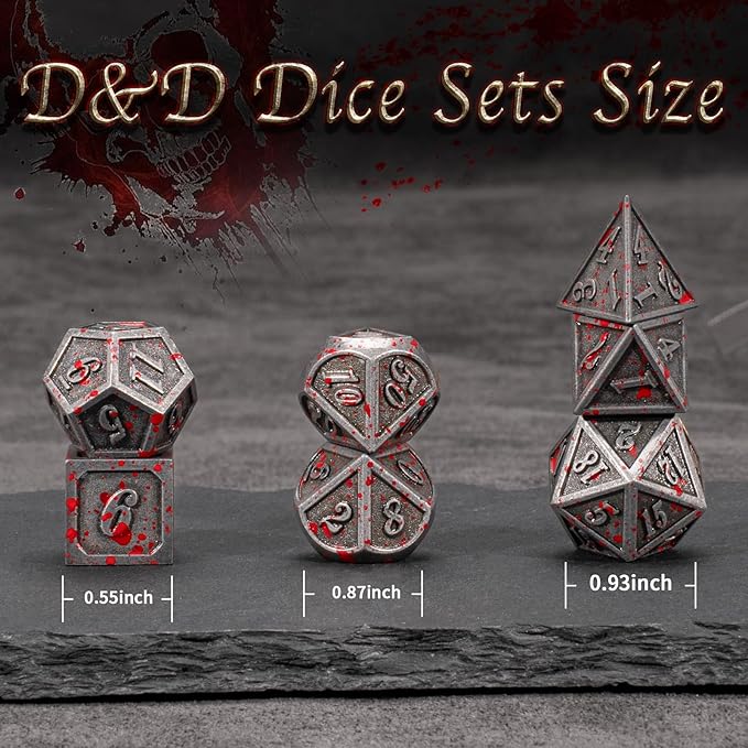 D&D Dice Set for Dungeons and Dragons, D20 Metal Dice for Gaming, Shadowrun Pathfinder (SilverBlood)