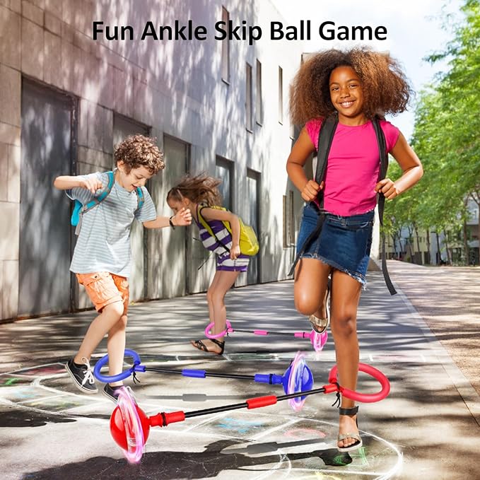 Blackma Ankle Skip Ball for Kids - Portable Foldable Colorful Flash Wheel Swing Ball, Outside Game Toys for Kids Indoor & Outdoor, Birthday Gift for Boys & Girls Age 5 6 7 8 9 10 Years Old (Pink)
