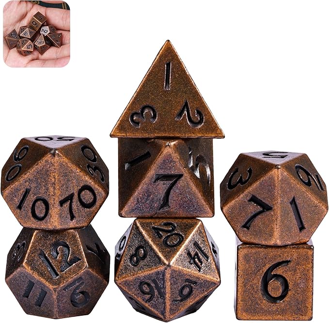 UDIXI 12mm Mini DND Dice Metal Dice Set D&D, 7-Die Polyhedral Dice Set for Dungeons and Dragons Role Playing Game (Copper)