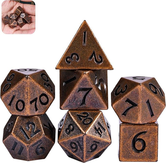 UDIXI 12mm Mini DND Dice Metal Dice Set D&D, 7-Die Polyhedral Dice Set for Dungeons and Dragons Role Playing Game (Copper)