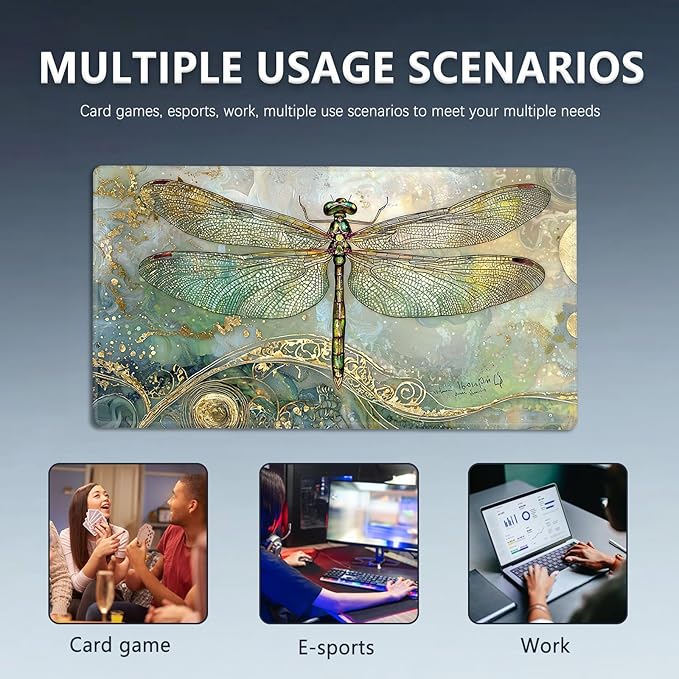 MTG Playmat Size 23.6x13.8in with Storage Bags Portable Playmat TCG and Board Game Mat for Cards Rubber Base Slip-Resistant Mousepad Desk Mat (Dragonfly,No with Zone)