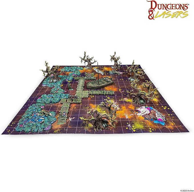 Dungeons & Lasers Swamps of Doom 29 Piece d&d Starter Set Includes Game Mat, Miniature Terrain Elements for 5E Compatible Tabletop Games and DND – Unpainted, Unassembled - Ages 14 Years and up