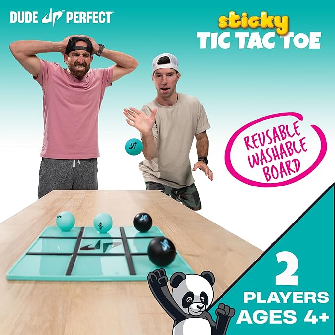 Dude Perfect Sticky Tic Tac Toe, Kids Tabletop Activity, for Family Game Night, for Gift and Parties, 2 Players, Ages 4+