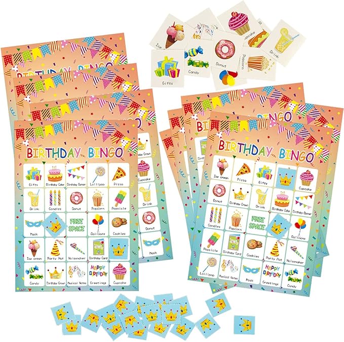Birthday Bingo Game 24 Players for Kids Birthday Party Games for Kids Supplies