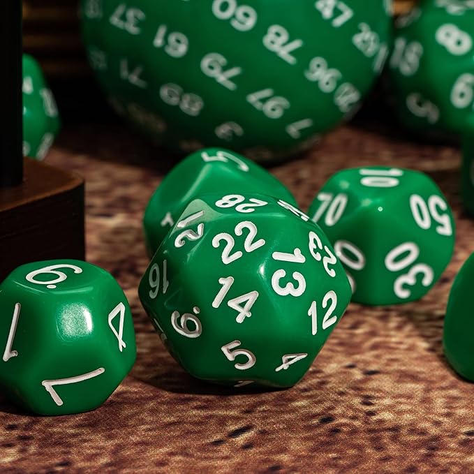 15 Pieces Complete Polyhedral DND Dice Set D3-D100 Spherical D&D Dice Set with Dragon Eye Dice Bag, D100 Dice for Dungeons and Dragons, RPG, MTG Table Games(Green w/White Numbers)