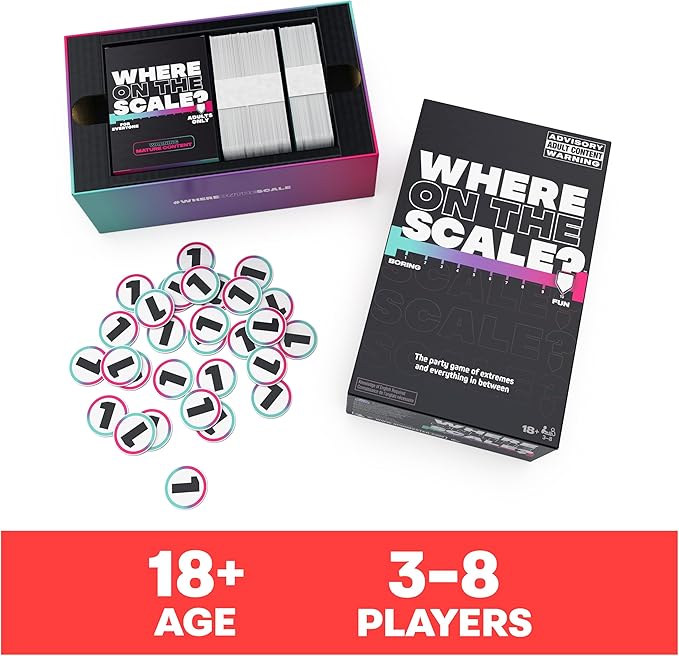Spin Master Games, Where on The Scale, A Party Game of Extremes, for Friendsgiving, Bachelorette Parties, College, Birthdays, Happy Hour & More, 2 & Up Players, for Ages 18 & Up