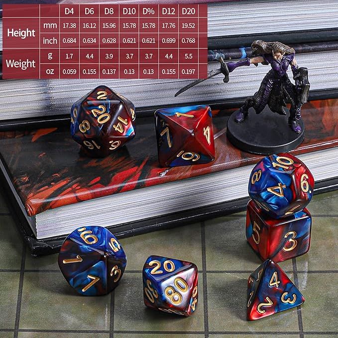 CiaraQ DND Polyhedral Dice Set with a Black Dice Bag for D&D RPG MTG Role Playing Table Games