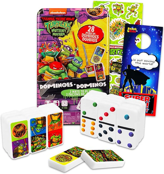 Teenage Mutant Ninja Turtles Dominoes Set ~ TMNT Dominos Board Game Plus TMNT Stickers| Ninja Turtles Games for Kids Bundle