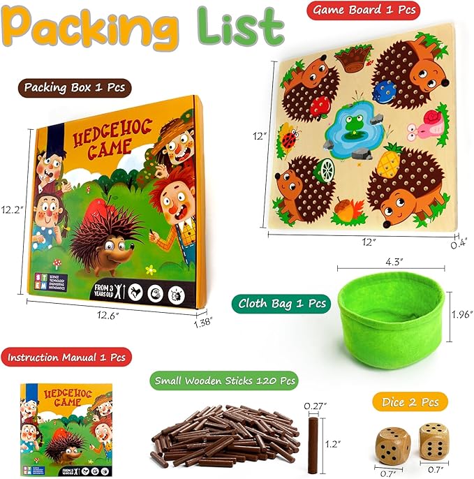 Hedgehog Game Montessori Toys for 3+ Year Old Toddlers,Baby Fine Motor Skill Wooden Toys,Early Education Counting Matching Game Toys,Hedgehog Board Game for Kids Birthday