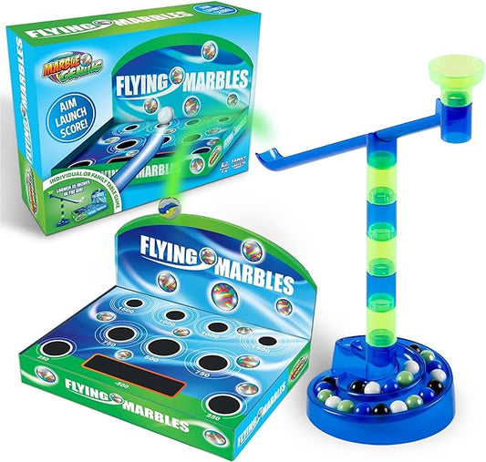 Marble Genius Flying Marbles Action Game - Family Table Game, Experience The Thrill of Racing, Includes an App with Additional Challenges, Perfect for Kids, Teens, and Adults, AIM! Launch! Score!