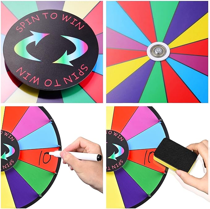 WinSpin 12" Color Prize Wheel Tabletop 14 Slots Heavy Duty Editable Spinning Wheel for Fortune Spinning Game Carnival & Tradeshow, Classic Series