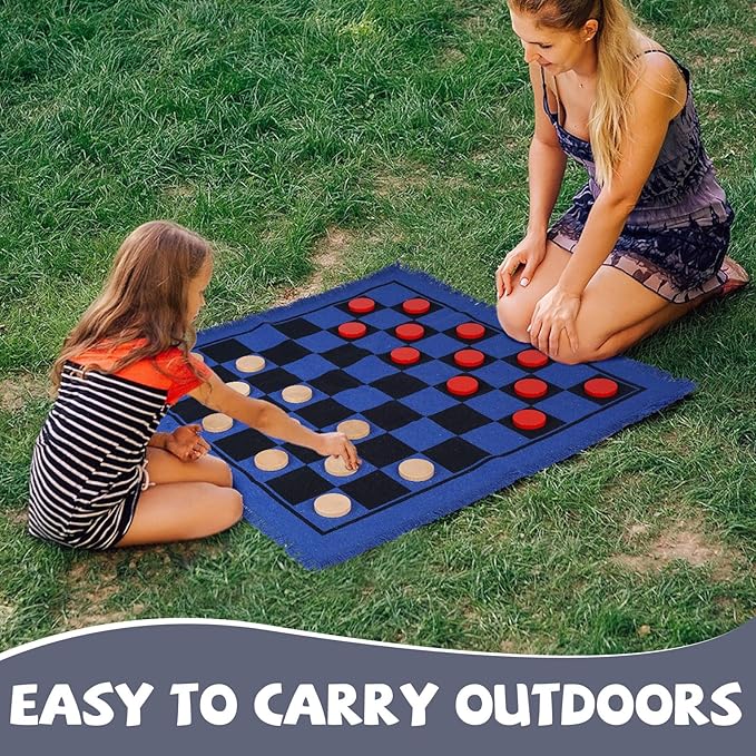 2-in-1 Vintage Giant Backgammon Game and Checkers– 26" Outdoor Yard Board Game with 30 Wooden Checkers & 5 Dice – Jumbo Backgammon Set Backyard Game for Family Lawn Games, Outdoor & Indoor Play