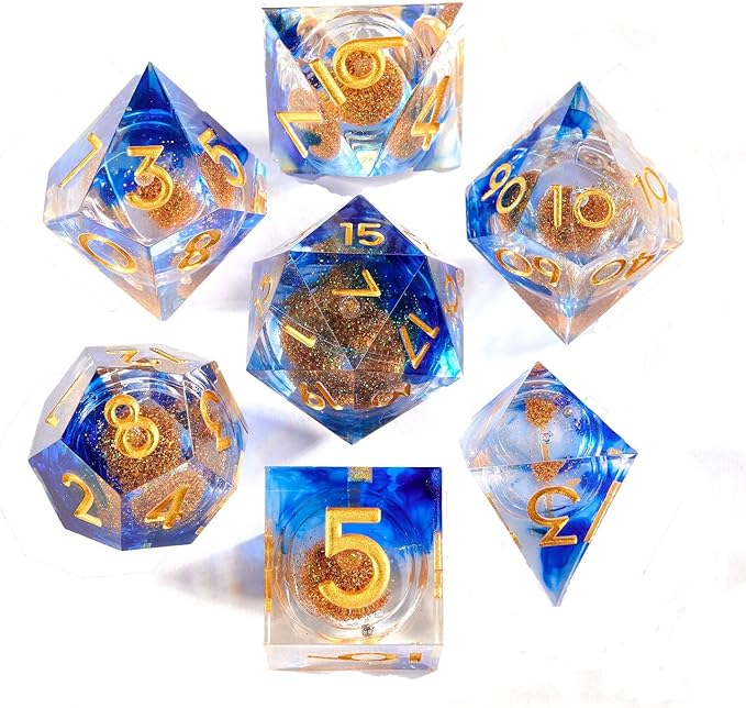 Liquid Core Quicksand Resin DND Dice, Sharp Edge Dungeons and Dragons Polyhedron Game Dice Set for Role Playing Games RPG Explorer Magic, Holiday Birthday Gifts Party Favors