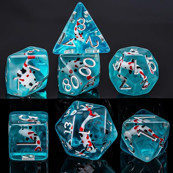 Fish/Animal Resin D&D Dice Set, 7pcs Polyhedral Dice (D4, D6, D8, D10, D12, D20, D%) for Dungeons and Dragons, RPG, MTG, Role Playing Games