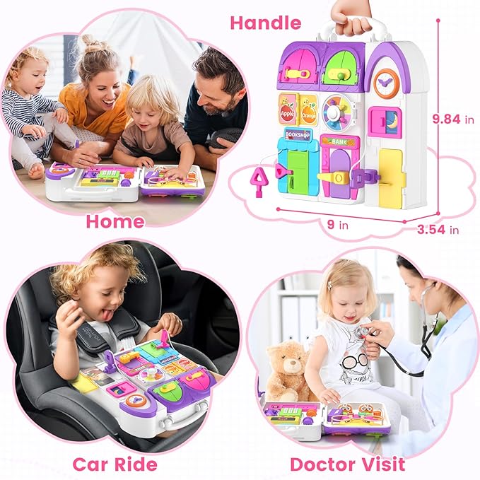 Montessori Busy Board for 1 Year Old Boy Girl, Musical Baby Toys 12-18 Months, Bilingual Learning Educational Toddlers Toys for 1-2 Year Old Birthday Gifts