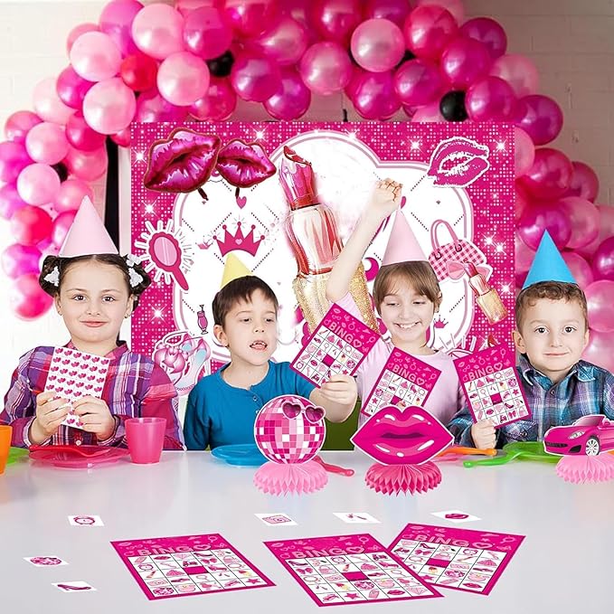 Pink Party Bingo Games Hot Pink Birthday Party Game for Kids Adults Girls Birthday Party Favors 24 Players Bingo Cards Princess Doll Game for Family Holiday Gatherings Party Supplie