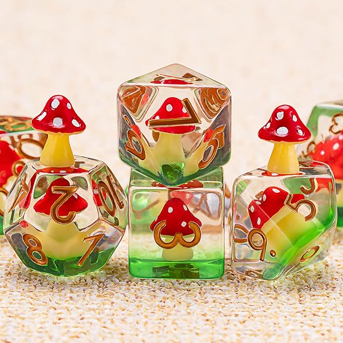 Mushroom Resin Dice Set,Polyhedral Dice Mushroom Inclusion Dice,RPG D&D Dice Set for Dungeons and Dragons MTG RPG Role Playing Games