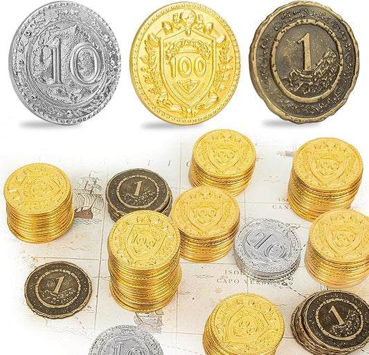 Byhoo 50 PCS Metal DND Coins, 1.2" Gold Silver Copper Tokens with Face Value for Board Game and Tabletop RPG, Fantasy Metal Coins for Pirate Game Party Cosplay