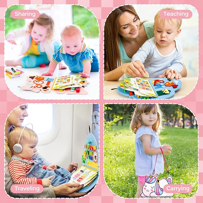 Hautton Busy Board Montessori Toys for Toddlers 1-3, Kids Sensory Book with Educational Preschool Learning Activities, Toddler 3-5 Travel Busy Book and Gifts for Boys Girls -Unicorn