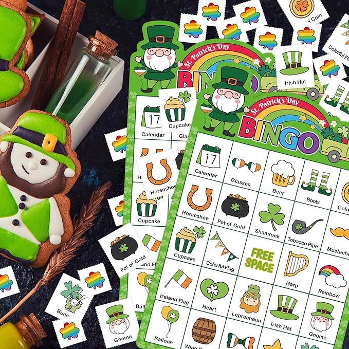 Fancy Land St. Patrick's Day Bingo Game for Adults Irish Shamrock Bingo Cards for School Classroom Party Favors Decorations Family Activities Supplies 24 Players