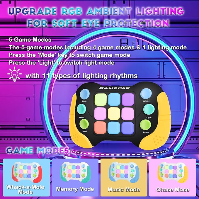 Fast Push Fidget Toys Handle, Flashing Handheld Game for Kids Teens Adults, Electronic Brain & Memory Game, Quick Push Buttons Gamepad, Xmas Birthday Gifts STEM Toys for Boys Girls
