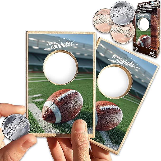 Desktop Coin Bouncing Party Set | Tabletop Cornhole Board | Small Travel Game Includes Coins
