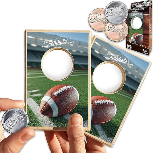 Desktop Coin Bouncing Party Set | Tabletop Cornhole Board | Small Travel Game Includes Coins