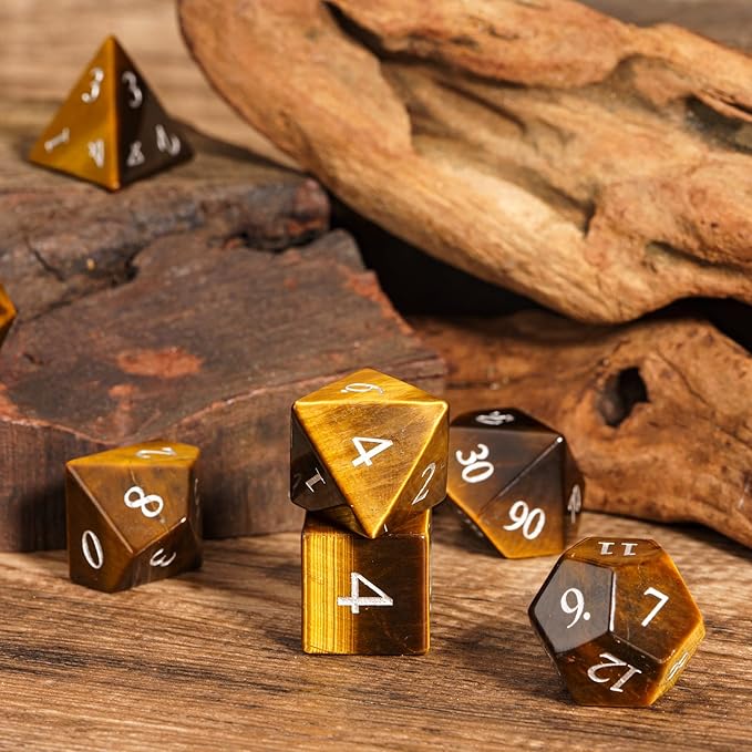 UDIXI Stone DND Dice Set, 7PCS Tiger's Eye Gemstone D&D Dice for Dungeons and Dragons, Role Playing Dice for RPG Table Games