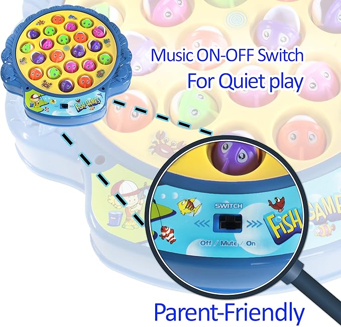 Haktoys Fishing Game for Kids & Toddlers – Battery-Operated Rotating Fishing Toy with 21 Fish, 4 Poles & Music On/Off Switch – Fun Educational Board Game for Boys & Girls