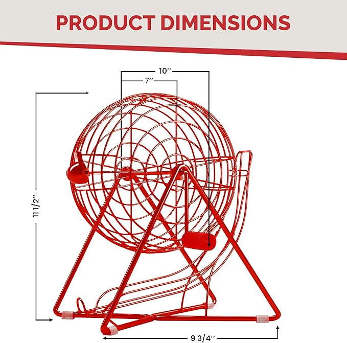 MR CHIPS Professional Steel 11" (Inch) Tall Bingo Cage Only - Lucky Red Color